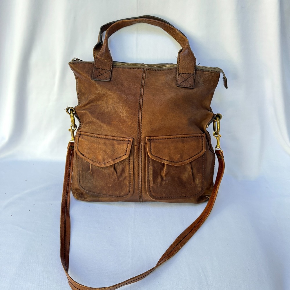 Vintage Fossil Long Live Brown Womens Leather Crossbody Shoulder Bag Flap Pocket